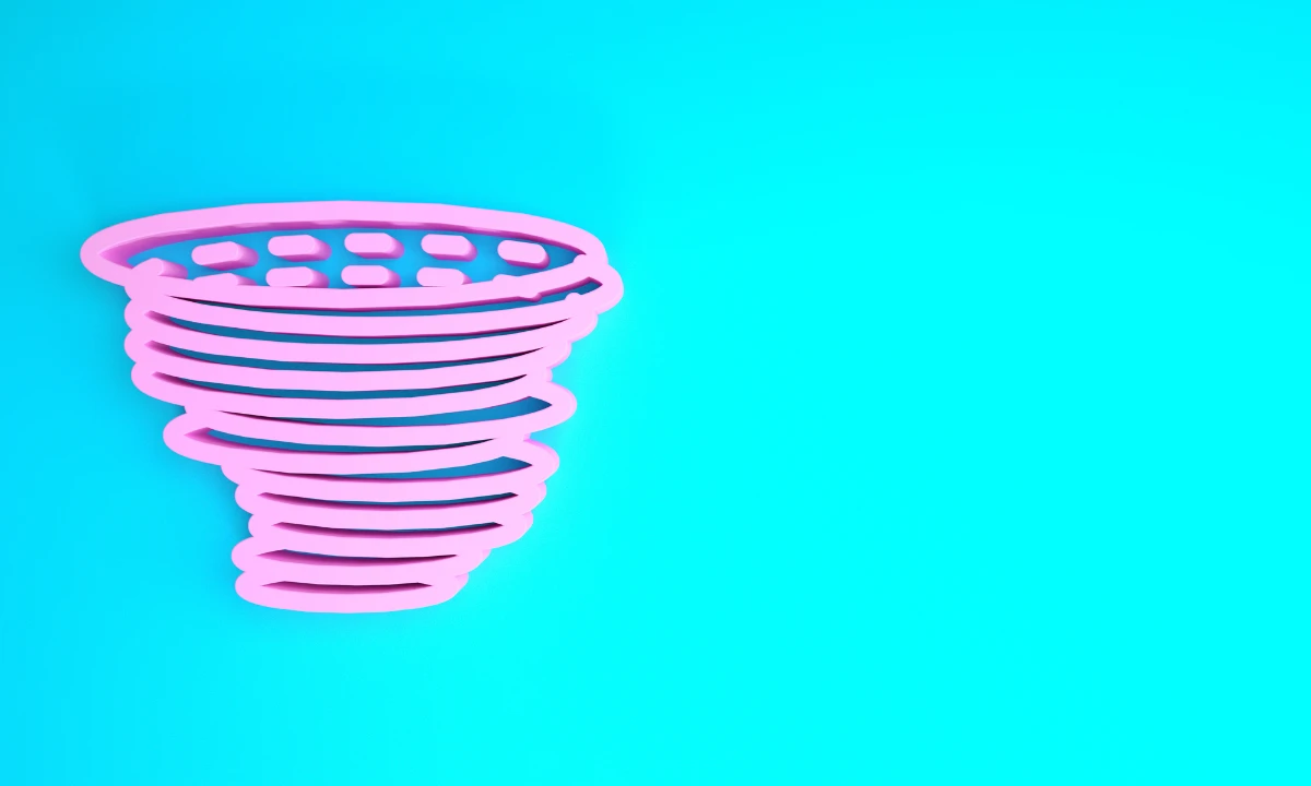 A pink circular funnel on a blue background.